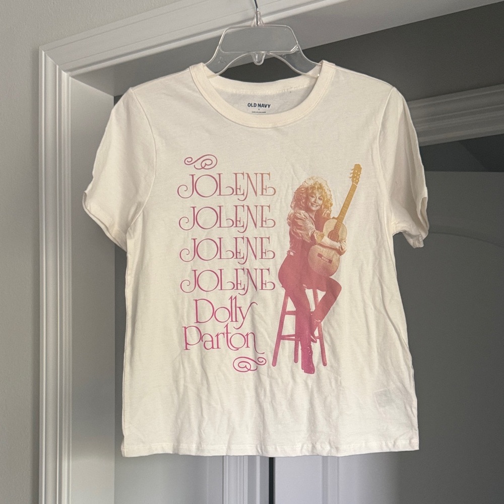 Old Navy Off White Cream Color Dolly Parton Jolene Pink & Orange Graphic Tee